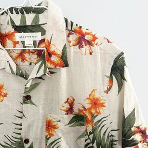 Aeropostale Men's Short Sleeve Hawaiian Tropical Print Beach Cotton Shirt M